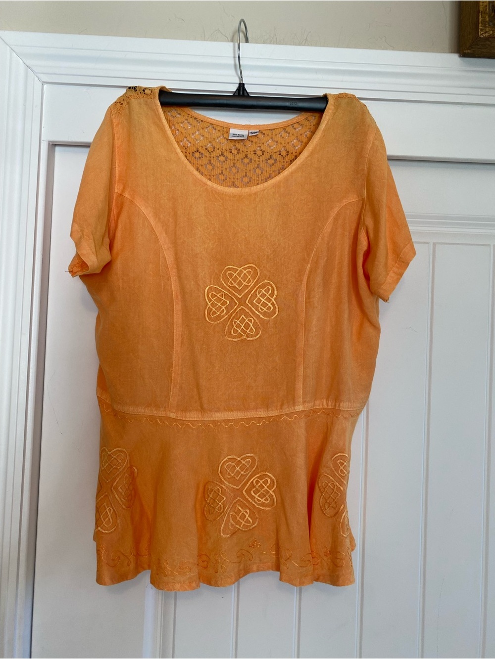 Women’s Orange Embroidered Peplum Top